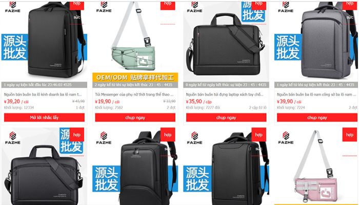 Nhập hàng balo laptop Trung Quốc trên các trang thương mại điện tử